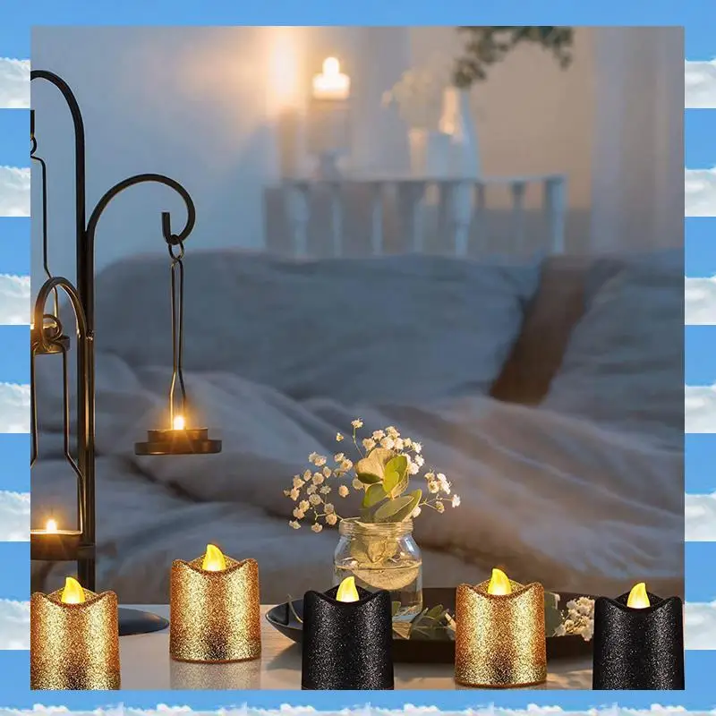 A11I 48 Packs Gold Flameless Votive Candles Black Glitter LED Tealights Battery Operated Tea Lights Warm Yellow Light Holder
A11I 48 Packs Gold Flameless Votive Candles Black Glitter LED Tealights Battery Operated Tea Lights Warm Yellow Light Holder