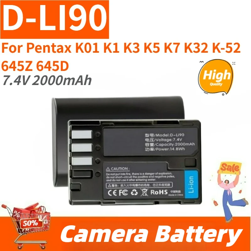 New Replacement Rechargeable Camera Battery 7.4V 2000mAh D-LI90 for Pentax K01 K1 K3 K5 K7 K32 K-52 645Z 645D
New Replacement Rechargeable Camera Battery 7.4V 2000mAh D-LI90 for Pentax K01 K1 K3 K5 K7 K32 K-52 645Z 645D