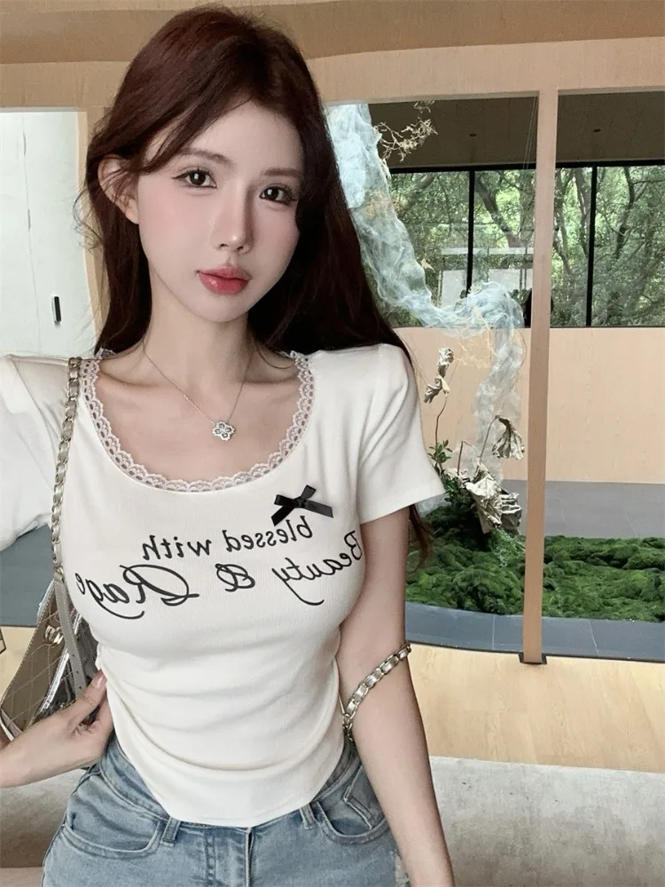 Slim Fit Letter Print Backless T-Shirt Women's Summer New Style Korean Style Commute Short Sleeve Pear Shape Body Type
Slim Fit Letter Print Backless T-Shirt Women's Summer New Style Korean Style Commute Short Sleeve Pear Shape Body Type