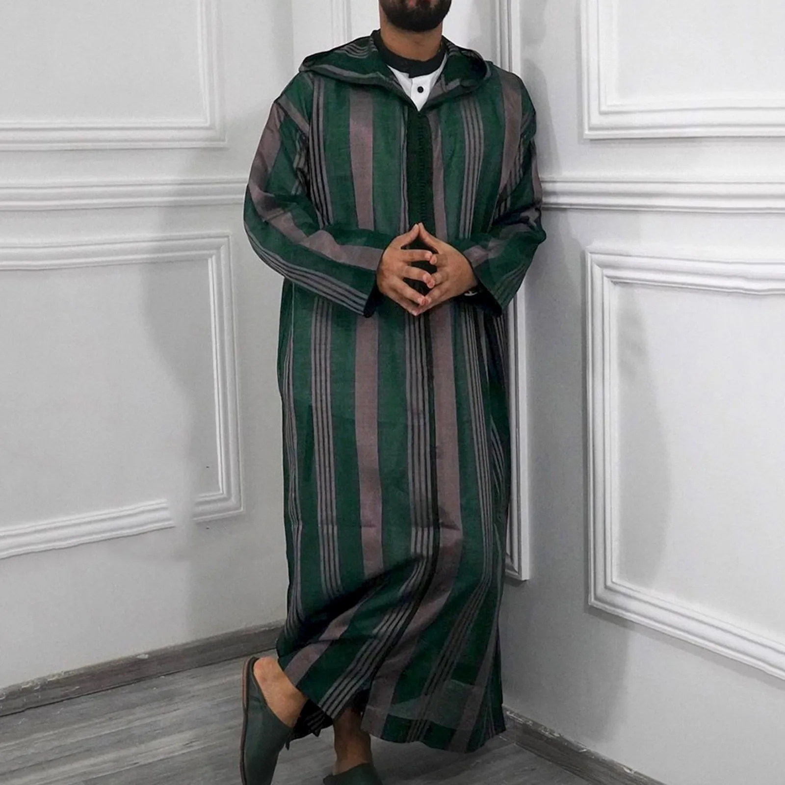 2025 Striped Hooded Men Muslim Robe Zipper Casual Jubba Thobe Long Sleeve Men's Blouse Islamic Arabian Musulmane Kaftan Robes
2025 Striped Hooded Men Muslim Robe Zipper Casual Jubba Thobe Long Sleeve Men's Blouse Islamic Arabian Musulmane Kaftan Robes