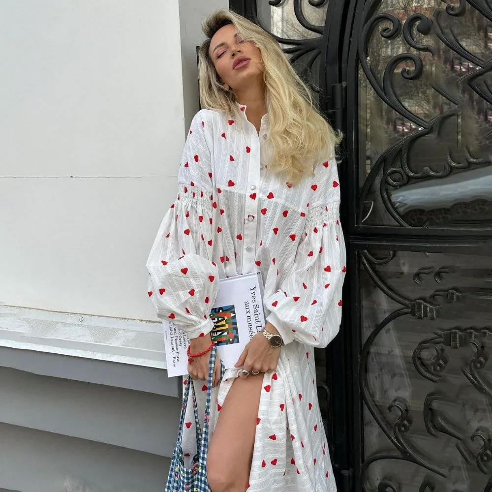 Jacquard Heart Print Long Sleeve Dress Women Fashion Loose Vestidos Vintage Female A-line 100% Cotton Summer Dress
Jacquard Heart Print Long Sleeve Dress Women Fashion Loose Vestidos Vintage Female A-line 100% Cotton Summer Dress