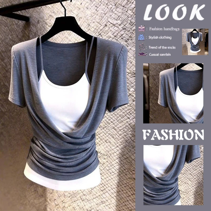 Fashionable Personality Women's Top Summer New Arrival 2026 Breathable Short Sleeve round Neck T-Shirt Color Block Design
Fashionable Personality Women's Top Summer New Arrival 2026 Breathable Short Sleeve round Neck T-Shirt Color Block Design