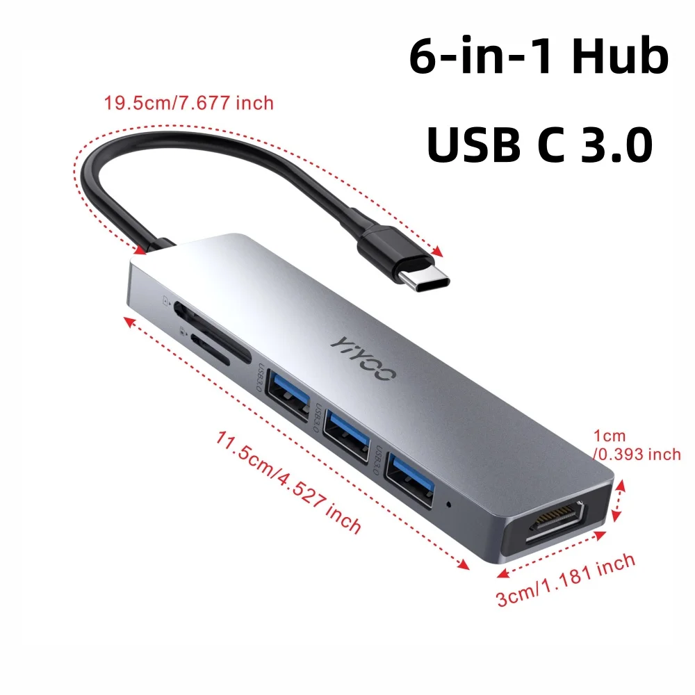 USB C 3.0 6-in-1 Hub Adaptor 4K 30Hz Type C To HDMI 2.0 Dongle With 2 USB-A 100W PD Charging SD/TF Card Reader For MacBook
USB C 3.0 6-in-1 Hub Adaptor 4K 30Hz Type C To HDMI 2.0 Dongle With 2 USB-A 100W PD Charging SD/TF Card Reader For MacBook