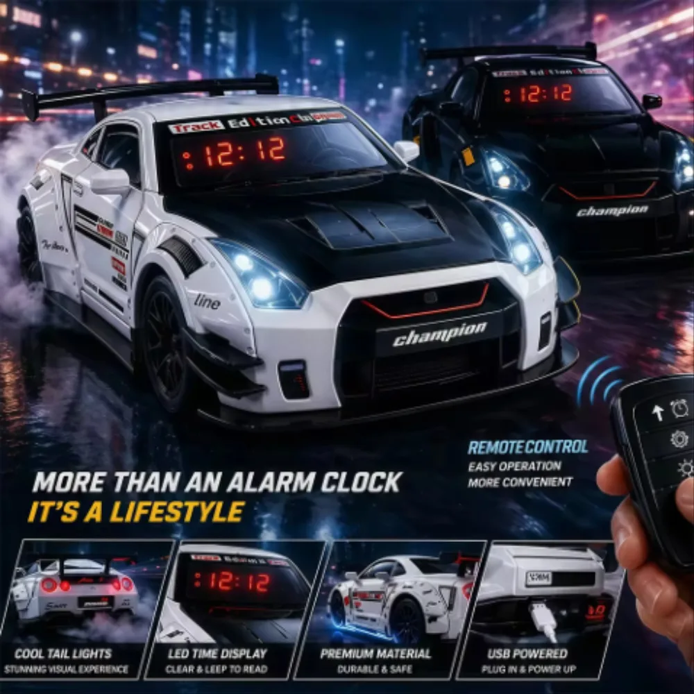 Sports Hyper Car Alarm Clock, Alloy Body Remote Control Alarm Clock with Engine Sound, LED Light & Spray Effect Gift Selection
Sports Hyper Car Alarm Clock, Alloy Body Remote Control Alarm Clock with Engine Sound, LED Light & Spray Effect Gift Selection