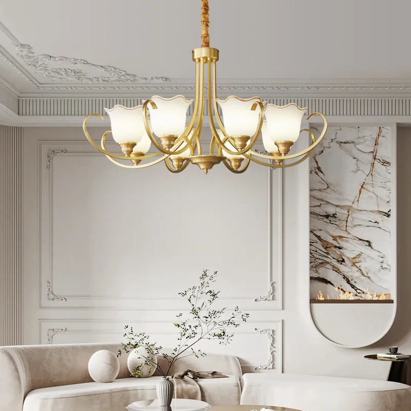 American-style country living room, Nordic light luxury, all-copper, gold retro lamp, modern and simple chandelier
American-style country living room, Nordic light luxury, all-copper, gold retro lamp, modern and simple chandelier