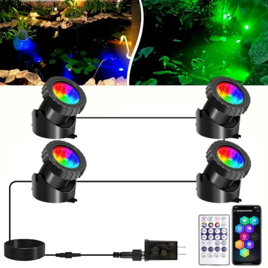 Умные Bluetooth LED-светильники для пруда, IP68, водонепроницаемые, погружные, подводные, 4-в-1, с регулировкой яркости и таймером, ландшафтные прожекторы для пруда
Умные Bluetooth LED-светильники для пруда, IP68, водонепроницаемые, погружные, подводные, 4-в-1, с регулировкой яркости и таймером, ландшафтные прожекторы для пруда