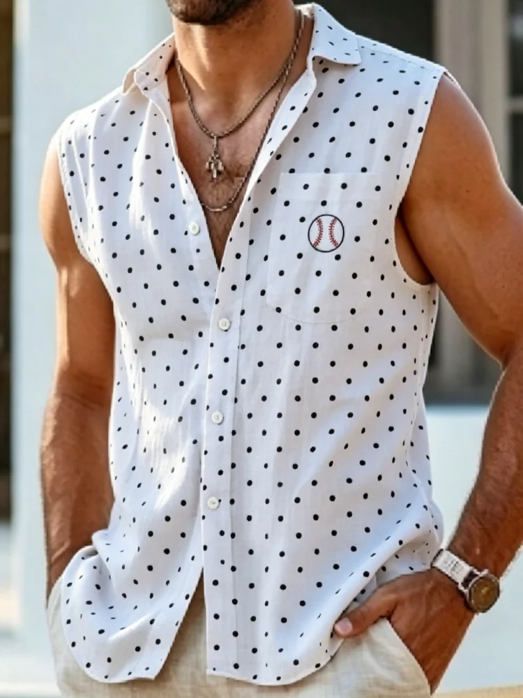 Men's Sleeveless Shirt Breathable Slim Fit Polka Dot Style with Classic Big Pocket Casual Button Up Tops
Men's Sleeveless Shirt Breathable Slim Fit Polka Dot Style with Classic Big Pocket Casual Button Up Tops