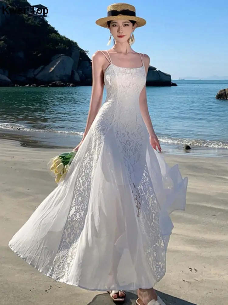 Summer White Spaghetti Straps Midi Dresses Elegant Backless A-line Holiday Beach Vestidos Women Chic Hollow Out Party Robe
Summer White Spaghetti Straps Midi Dresses Elegant Backless A-line Holiday Beach Vestidos Women Chic Hollow Out Party Robe