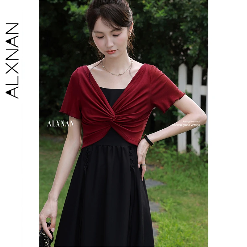 ALXNAN Women's Red Knitwear Thin Elegant Slim-fit Chic Short Knit Sweater 2025 Summer Casual Short Sleeve Tops Ladies L559102SY
ALXNAN Women's Red Knitwear Thin Elegant Slim-fit Chic Short Knit Sweater 2025 Summer Casual Short Sleeve Tops Ladies L559102SY