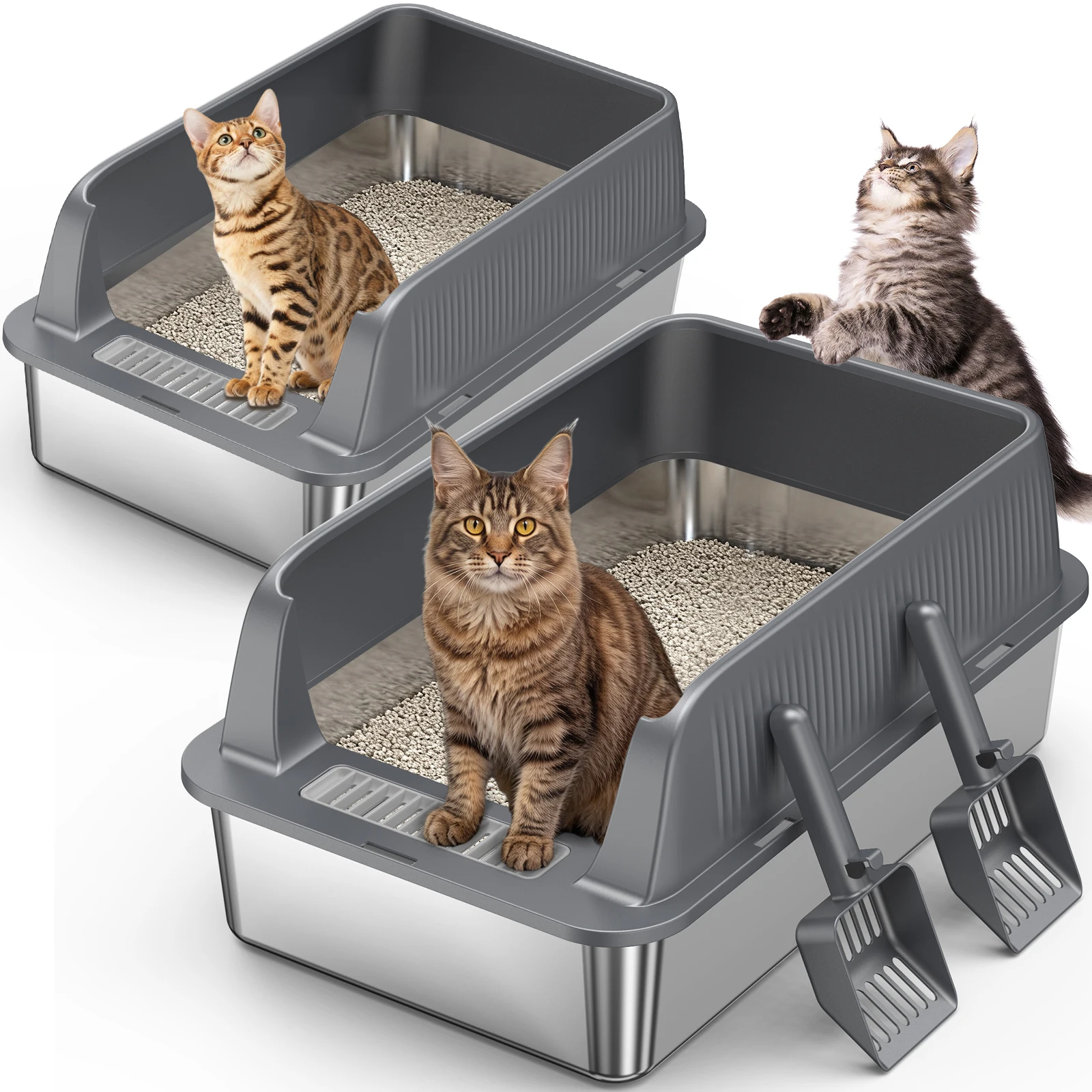 2-Pack XL Stainless Steel Cat Litter Box with Cover & High Sides, Leak-Proof & Non-Stick, for Large Cats, with Scoop
2-Pack XL Stainless Steel Cat Litter Box with Cover & High Sides, Leak-Proof & Non-Stick, for Large Cats, with Scoop