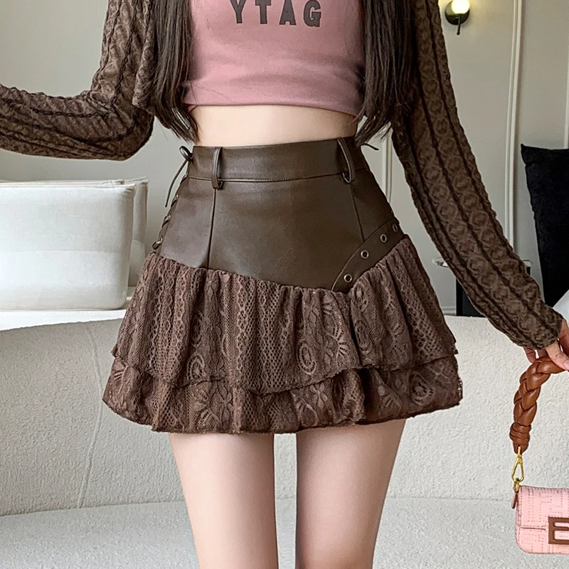 Sweet Hot Girl PU Patchwork Lace Irregular Cake Skirt for Women's Summer High Waisted A-line Mini Skirt Fashion Female Clothes
Sweet Hot Girl PU Patchwork Lace Irregular Cake Skirt for Women's Summer High Waisted A-line Mini Skirt Fashion Female Clothes