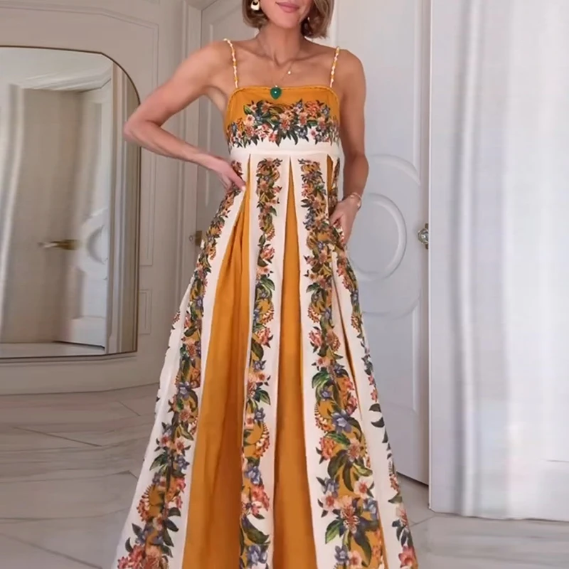 Off Shoulder Hollow Suspender Women's Party Dress Casual High Waist Pleated Bohemian Dress Linen Flower Print Summer Long Dress
Off Shoulder Hollow Suspender Women's Party Dress Casual High Waist Pleated Bohemian Dress Linen Flower Print Summer Long Dress