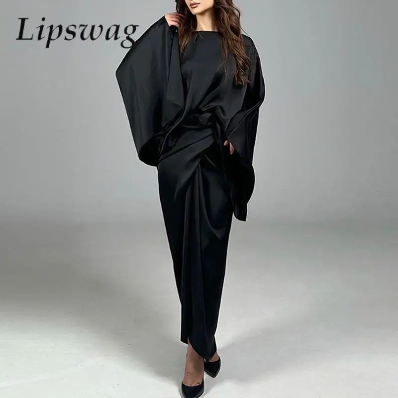 Elegant Bat Wing Sleeve Party Suit Casual Satin Shawl Irregular Office Two-Piece Stylish Vintage Solid Lace-Up Top And Skirt
Elegant Bat Wing Sleeve Party Suit Casual Satin Shawl Irregular Office Two-Piece Stylish Vintage Solid Lace-Up Top And Skirt