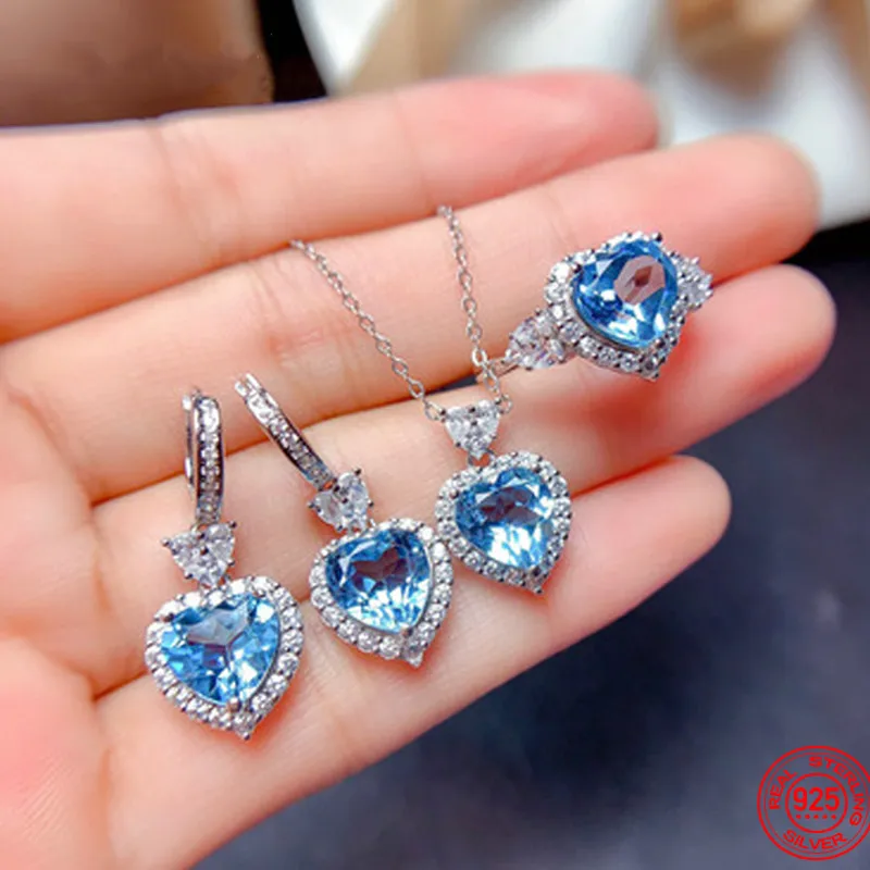 925 Sterling Silver Heart Aquamarine Crystal Jewelry Set For Women Necklace Earrings Ring Fashion Wedding Party Gift
925 Sterling Silver Heart Aquamarine Crystal Jewelry Set For Women Necklace Earrings Ring Fashion Wedding Party Gift