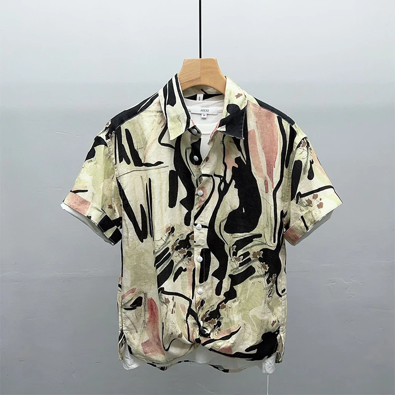 Summer Polo-neck Korean Fashion Printing Cardigan Blouse Male Short Sleeve Loose Casual Tops Men Harajuku Y2K All-match Shirt
Summer Polo-neck Korean Fashion Printing Cardigan Blouse Male Short Sleeve Loose Casual Tops Men Harajuku Y2K All-match Shirt