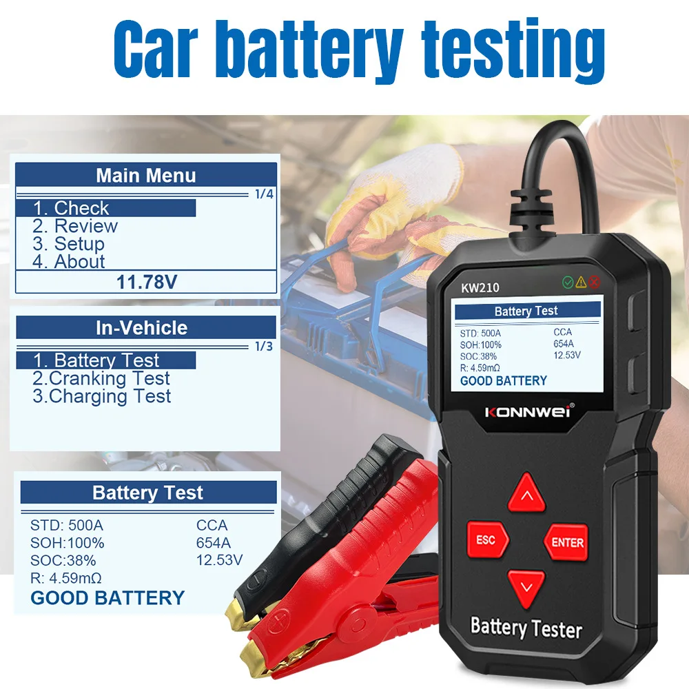 KW210 Handy 12V Car Battery Analyzer Vehicle Battery Tester Auto Voltage Check Lead Acid Battery Diagnostic Testing Tool
KW210 Handy 12V Car Battery Analyzer Vehicle Battery Tester Auto Voltage Check Lead Acid Battery Diagnostic Testing Tool