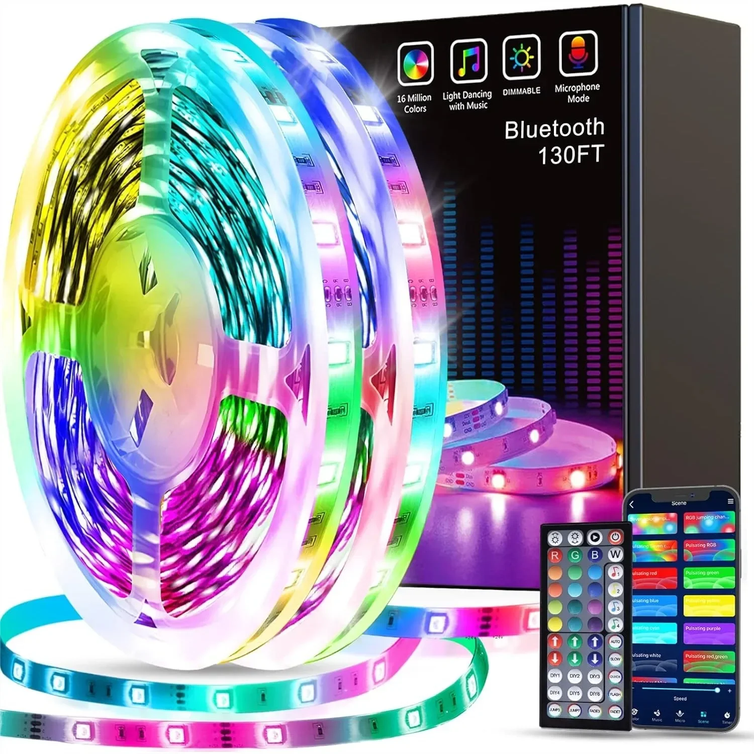 130ft LED Strip Lights with App Control, Music Sync Color Changing Lights for Bedroom Party
130ft LED Strip Lights with App Control, Music Sync Color Changing Lights for Bedroom Party
