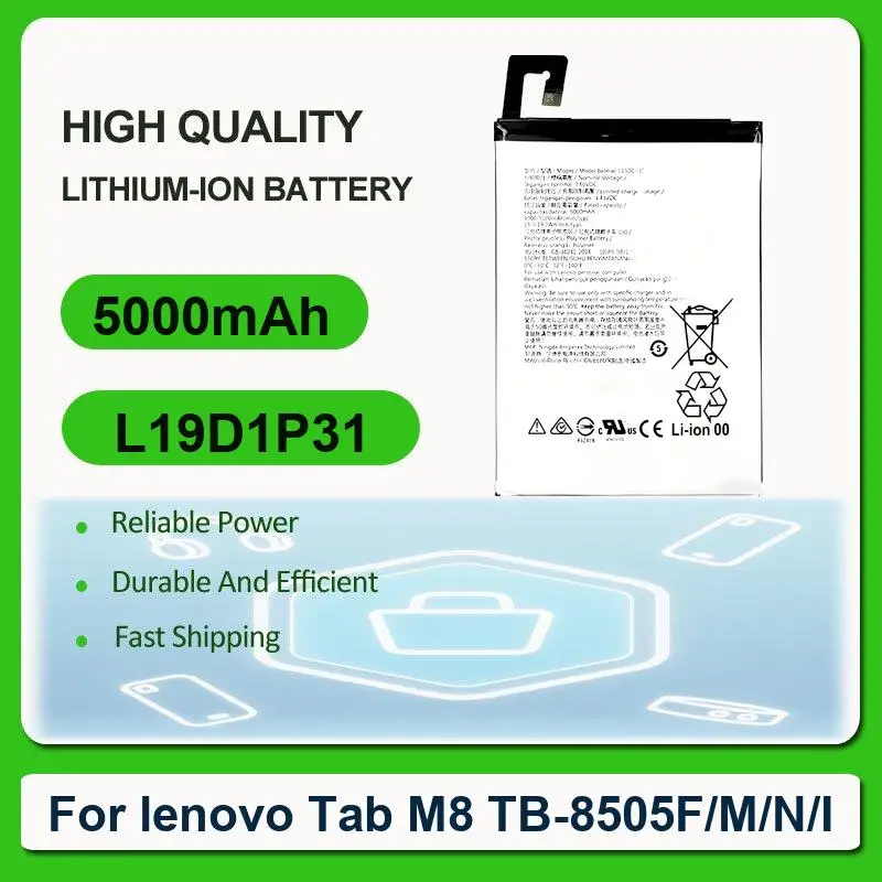 Replacement Tablet Battery For lenovo Tab M8 TB-8505F/M/N/I L19D1P31 5000mAh
Replacement Tablet Battery For lenovo Tab M8 TB-8505F/M/N/I L19D1P31 5000mAh