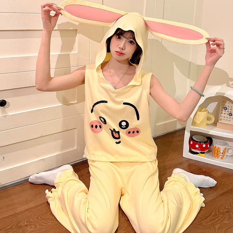 2Pcs Usag Chiikawa Women's Summer Pajamas Cartoon Hachiware Y2K Hooded Vest and Pants Cute Student Fun Outdoor Home Clothing Set
2Pcs Usag Chiikawa Women's Summer Pajamas Cartoon Hachiware Y2K Hooded Vest and Pants Cute Student Fun Outdoor Home Clothing Set