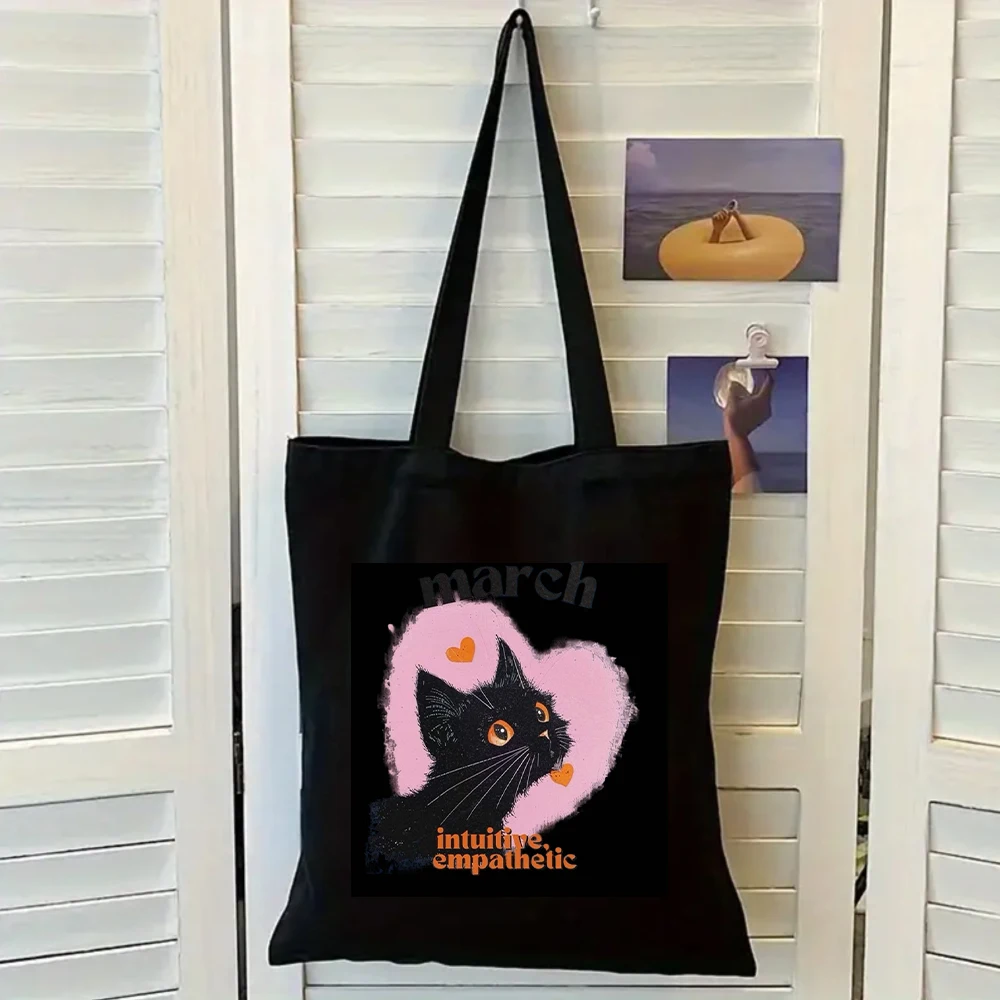 March Cat Intuitive Print Black Canvas Tote Bag, Women Shoulder Bag, Cute Pet Handbag for Cat Lovers and Casual Use
March Cat Intuitive Print Black Canvas Tote Bag, Women Shoulder Bag, Cute Pet Handbag for Cat Lovers and Casual Use