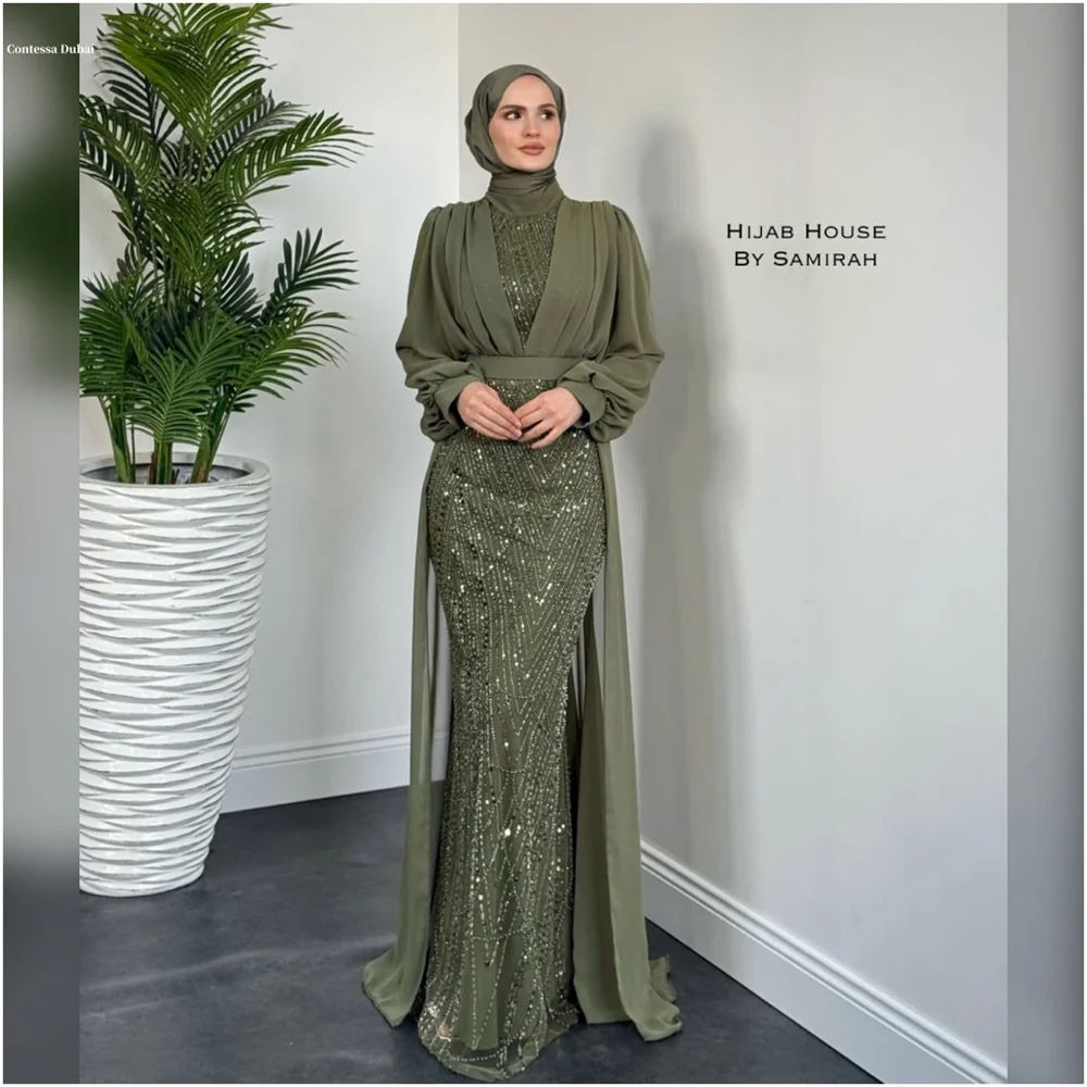 Contessa Dubai Customized High Neck Floor-length Mermaid Prom Dresses Long Sleeve Green فساتين سهرات Elegant فساتين شارون سعيد
Contessa Dubai Customized High Neck Floor-length Mermaid Prom Dresses Long Sleeve Green فساتين سهرات Elegant فساتين شارون سعيد