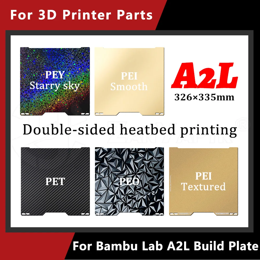 For Bambu Lab A2L Flexible Magnetic Spring Steel Build Plate Sheet 330x320mm Textured Smooth PEI Surface Replacement Printing
For Bambu Lab A2L Flexible Magnetic Spring Steel Build Plate Sheet 330x320mm Textured Smooth PEI Surface Replacement Printing