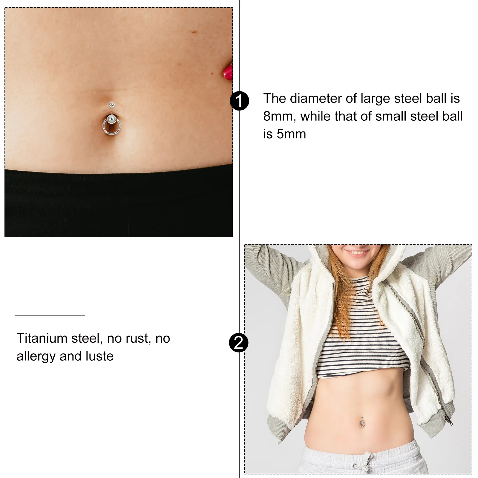 10Pcs Belly Ring Premium Titanium Steel Long-Lasting Navel Rings Piercing Jewelry Suitable for Photography Performance
10Pcs Belly Ring Premium Titanium Steel Long-Lasting Navel Rings Piercing Jewelry Suitable for Photography Performance