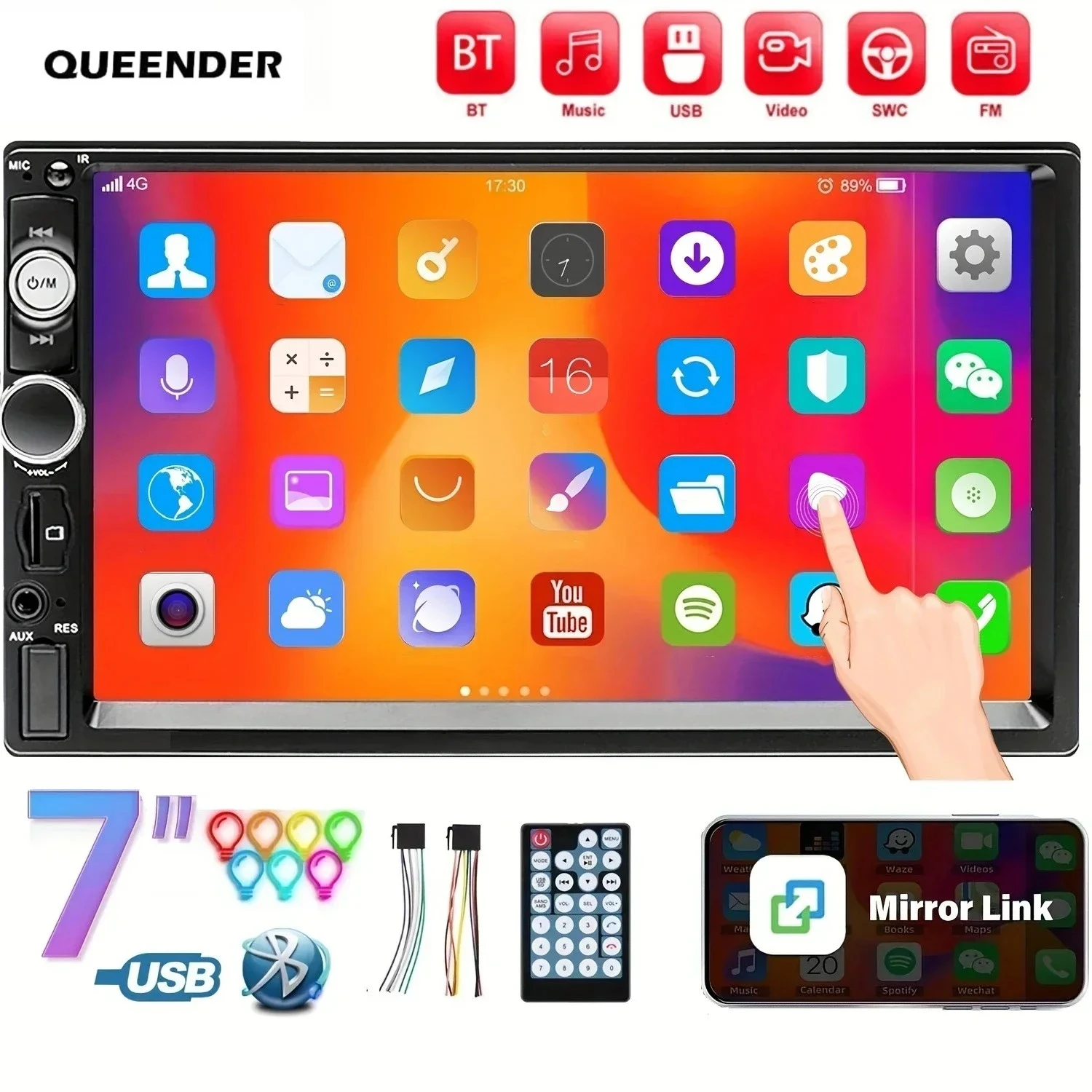 QueenDer Double Din BT Wireless Car Stereo - 7" MP5 Touch Screen, FM Radio, USB/AUX/TF & Phone Mirror Link
QueenDer Double Din BT Wireless Car Stereo - 7" MP5 Touch Screen, FM Radio, USB/AUX/TF & Phone Mirror Link