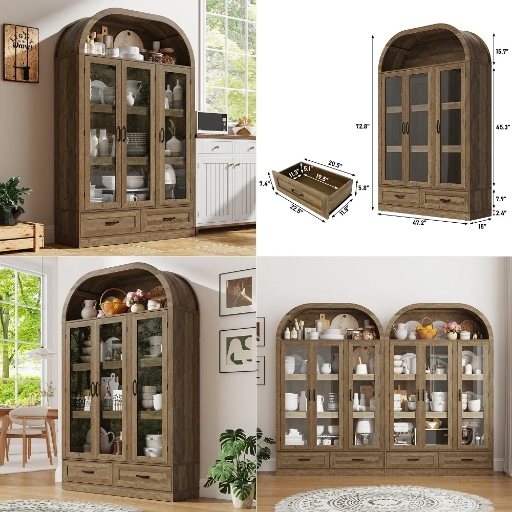 Tall Kitchen Pantry Cabinets, Wooden Curved Storage Cabinets with Adjustable Shelf, 1.18 Panel Freestanding Cupboard for Dining
Tall Kitchen Pantry Cabinets, Wooden Curved Storage Cabinets with Adjustable Shelf, 1.18 Panel Freestanding Cupboard for Dining