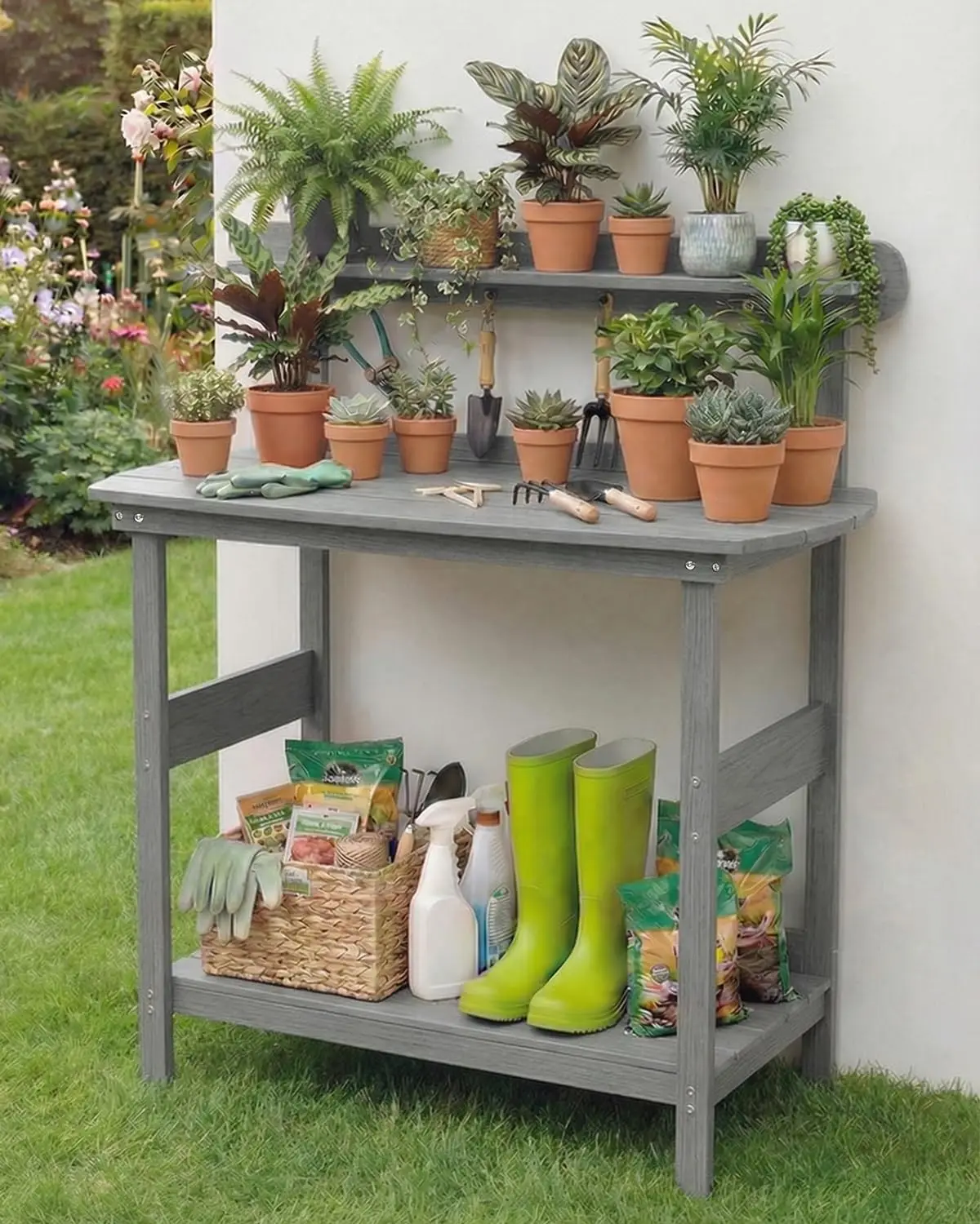 Potting Bench Table with 3-Tier Storage, HIPS Outdoor Gardening Table with 4 Self-Tapping Screws, Heavy Duty, Customized
Potting Bench Table with 3-Tier Storage, HIPS Outdoor Gardening Table with 4 Self-Tapping Screws, Heavy Duty, Customized