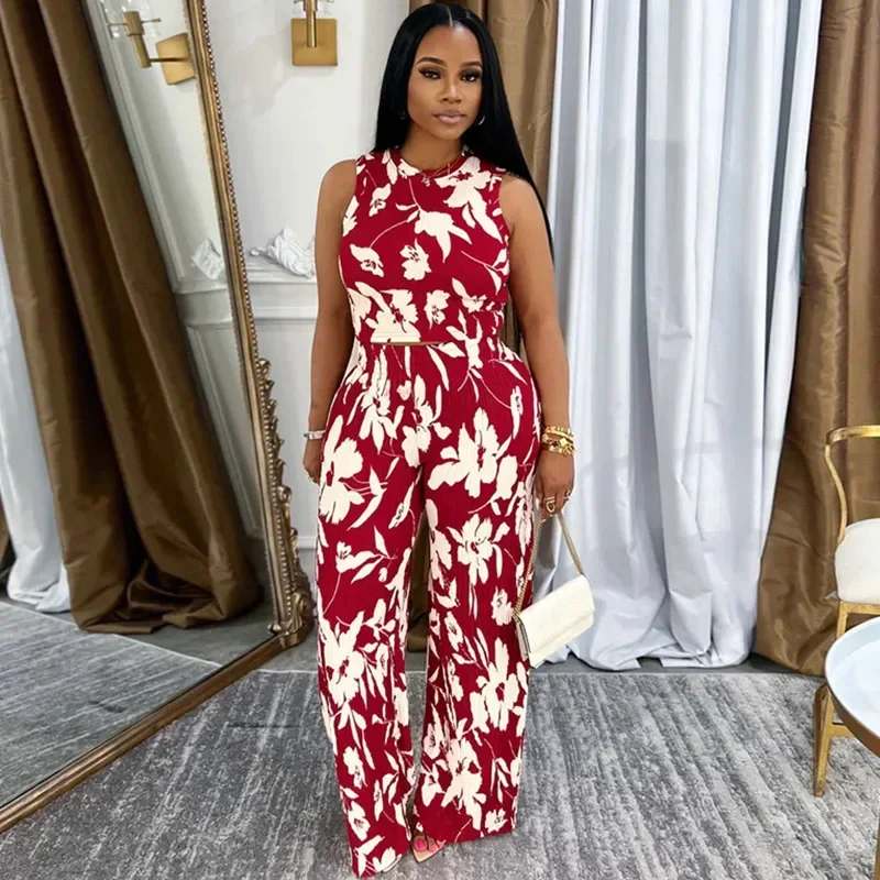 Floral Print Two Piece Sets Woman Summer Outfit O-neck Sleeveless Top and High Waist Wide Leg Pants Matching Sets Conjunto Mujer
Floral Print Two Piece Sets Woman Summer Outfit O-neck Sleeveless Top and High Waist Wide Leg Pants Matching Sets Conjunto Mujer