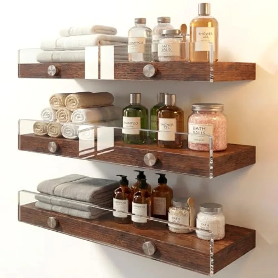 Wood Floating Shelves with Acrylic Front Lip, Rustic Shelf 15.7 inch, Floating Shelf for Wall Mounted Set of 3, Wide Wooden Wal
Wood Floating Shelves with Acrylic Front Lip, Rustic Shelf 15.7 inch, Floating Shelf for Wall Mounted Set of 3, Wide Wooden Wal