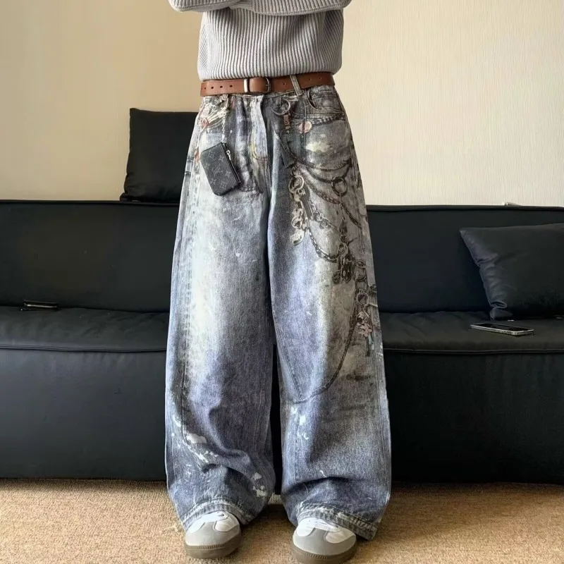 Y2k New Baggy Jeans American Retro Wasteland Style 3D Printed Chain Jeans Harajuku Hip Hop Streetwear Unisex Wide-leg Trousers
Y2k New Baggy Jeans American Retro Wasteland Style 3D Printed Chain Jeans Harajuku Hip Hop Streetwear Unisex Wide-leg Trousers