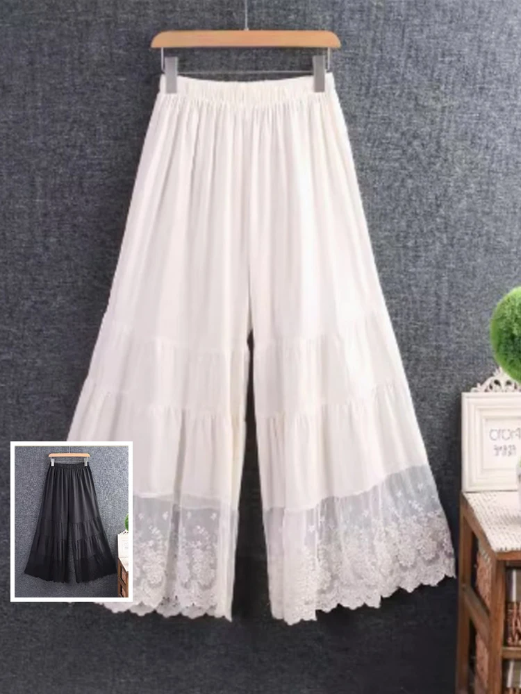 Embroidered Lace Patchwork Wide Leg Pants plus Size Women's Casual Loose Fit Cotton Blend Summer Bottoms Slimming Effect
Embroidered Lace Patchwork Wide Leg Pants plus Size Women's Casual Loose Fit Cotton Blend Summer Bottoms Slimming Effect