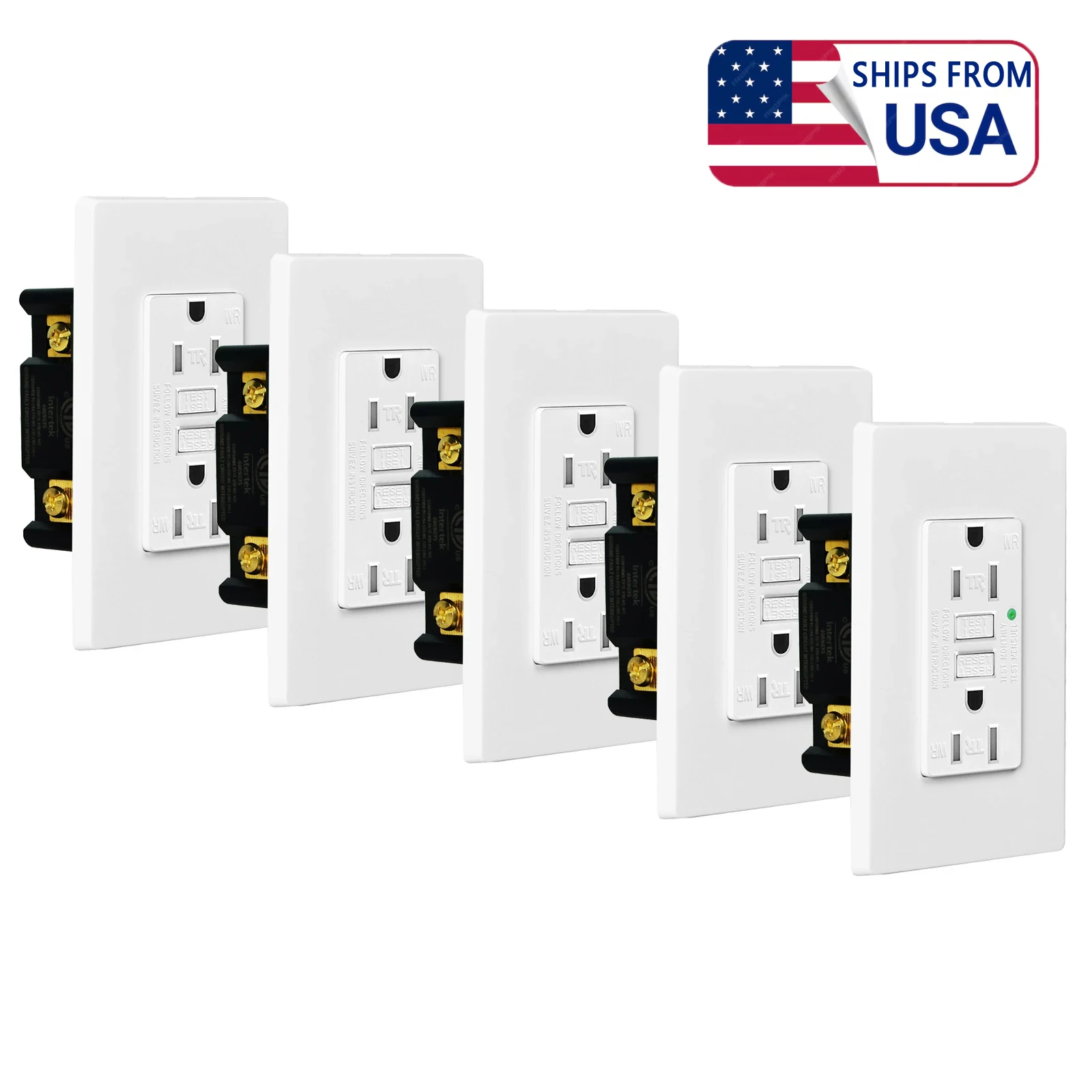 5PK GFCI Outlet White/Black 15Amp GFCI Receptacle with LED Indicator Wall Plates Residential and Commercial Grade ETL Listed
5PK GFCI Outlet White/Black 15Amp GFCI Receptacle with LED Indicator Wall Plates Residential and Commercial Grade ETL Listed