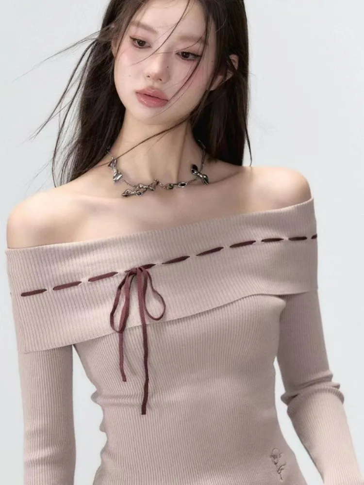 HOUZHOU Vintage Elegant Sexy Knitted Pullovers Korean Style Fashion Causal Streetwear One-shoulder Design Slim Sweater Chic 2024
HOUZHOU Vintage Elegant Sexy Knitted Pullovers Korean Style Fashion Causal Streetwear One-shoulder Design Slim Sweater Chic 2024