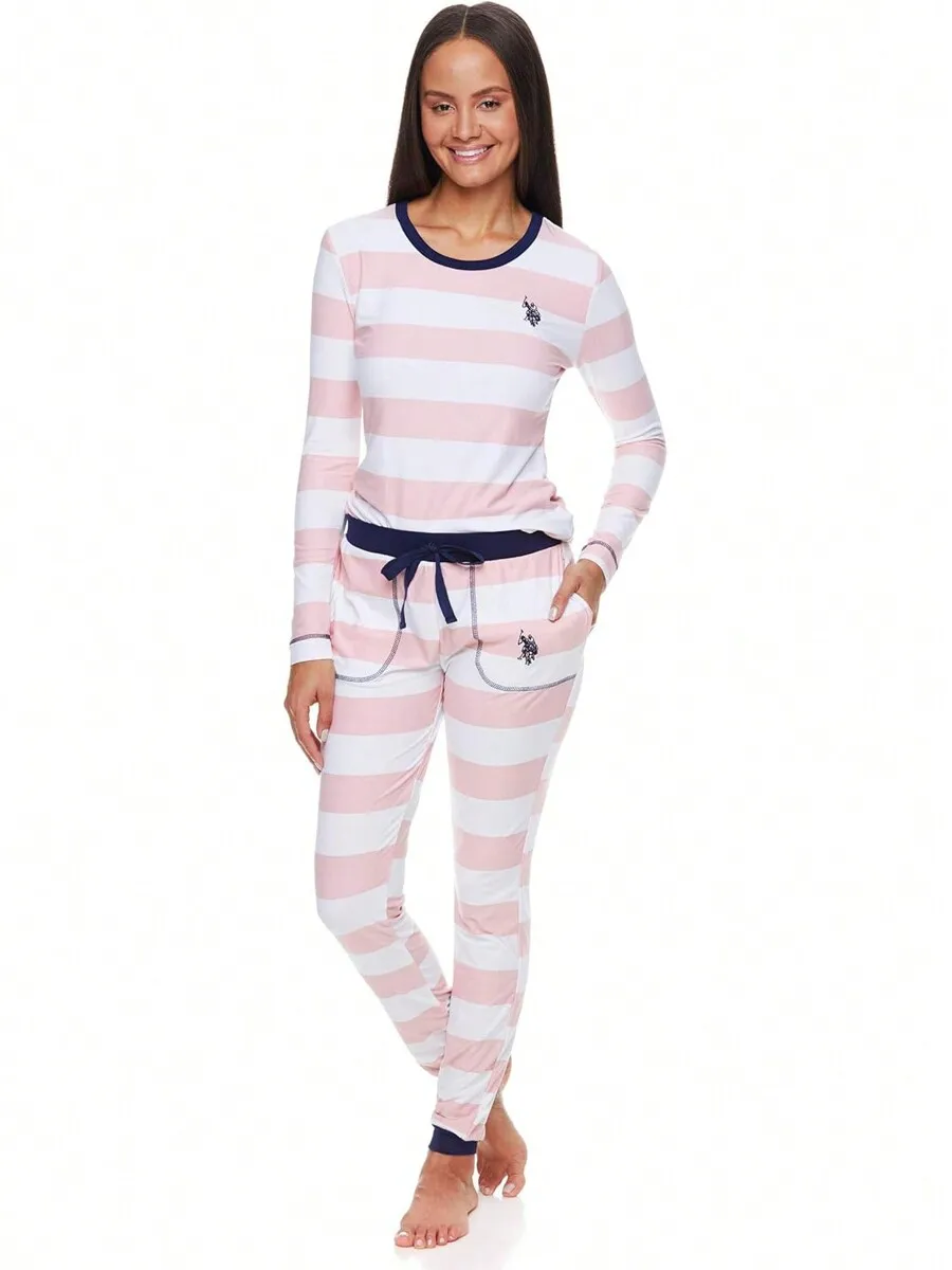 Womens Striped Soft Knit Pajama Set Long Sleeve Top And Pants
Womens Striped Soft Knit Pajama Set Long Sleeve Top And Pants