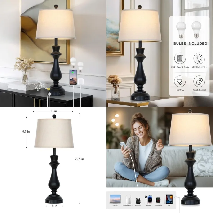 Modern Table Lamp for Living Room, 30" Tall Bedside Lamp with USB Charging Port, 3-Way Dimmable Touch Nightstand Lamp for Bedro
Modern Table Lamp for Living Room, 30" Tall Bedside Lamp with USB Charging Port, 3-Way Dimmable Touch Nightstand Lamp for Bedro
