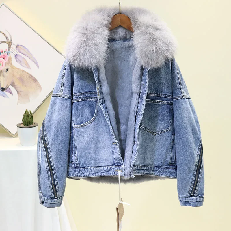Winter Removable Fox Fur Collar Rabbit Fur Lined Denim Jacket Coat Women Thick Warm Loose Back Zipper Black Jeans Jacket Female
Winter Removable Fox Fur Collar Rabbit Fur Lined Denim Jacket Coat Women Thick Warm Loose Back Zipper Black Jeans Jacket Female
