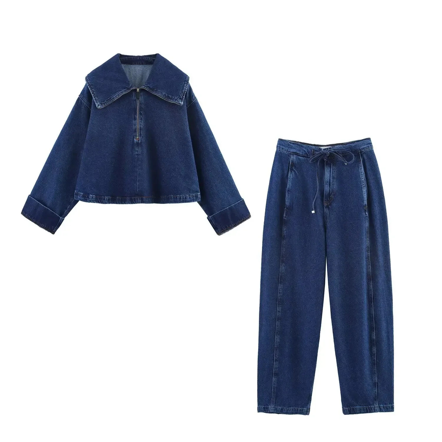 Fashion Spring Autumn Denim Pants Outfit Vintage Casual Women Cowboy Suit Zipper Loose Jackets Long Pockets Pants Two Piece Set
Fashion Spring Autumn Denim Pants Outfit Vintage Casual Women Cowboy Suit Zipper Loose Jackets Long Pockets Pants Two Piece Set