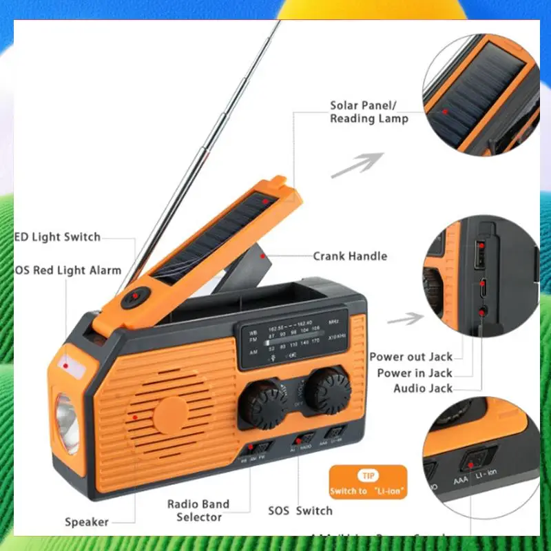 5000Mah Emergency Solar Power Radio USB Charging Hand Crank Dynamo Flashlight FM AM WB NOAA Weather Radio Power Bank-ABPS
5000Mah Emergency Solar Power Radio USB Charging Hand Crank Dynamo Flashlight FM AM WB NOAA Weather Radio Power Bank-ABPS
