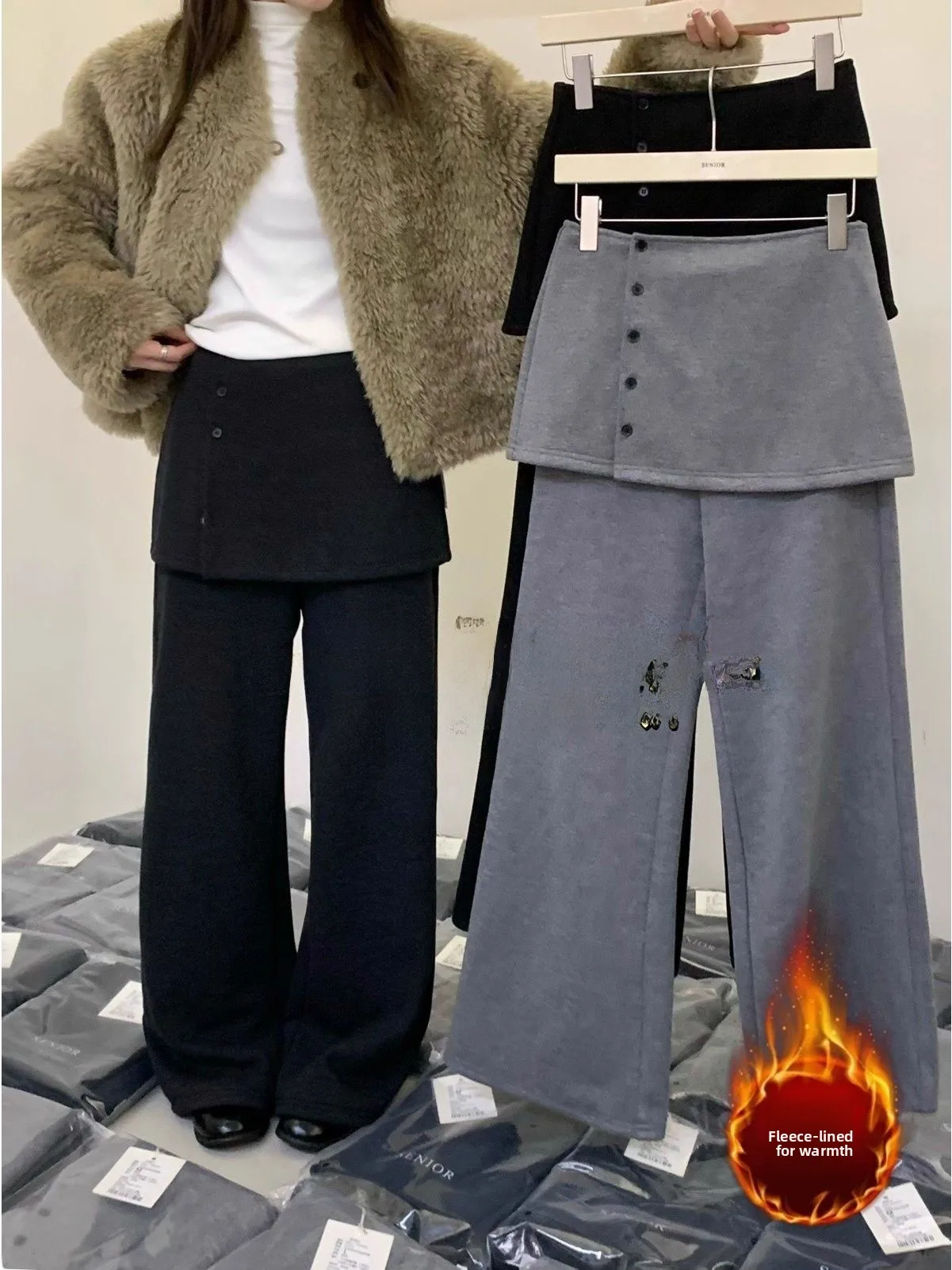 Korean Sle Fce Lined Thiened Casual Pants Women's Real Two-Piece Layered Wear High Waist Flared Legs Straight Cut
Korean Sle Fce Lined Thiened Casual Pants Women's Real Two-Piece Layered Wear High Waist Flared Legs Straight Cut