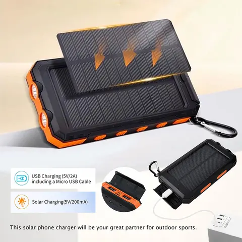 20000mAh Solar Power Bank Portable Fast Charging Type-C Dual USB Ports Light LDE External Battery for Camping Hiking Outdoor