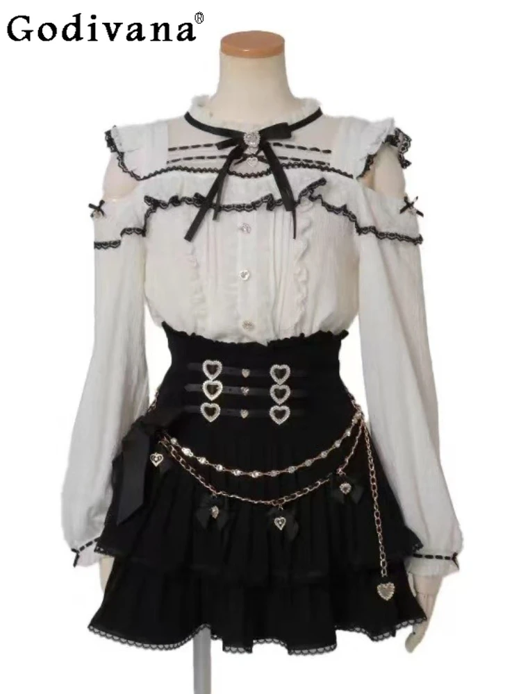 Japanese Cute Lolita Lace Splicing Off-Shoulder Long Sleeve Shirts Sweet Ruffles Stand-Up Collar Spring Autumn New New Shirt
Japanese Cute Lolita Lace Splicing Off-Shoulder Long Sleeve Shirts Sweet Ruffles Stand-Up Collar Spring Autumn New New Shirt