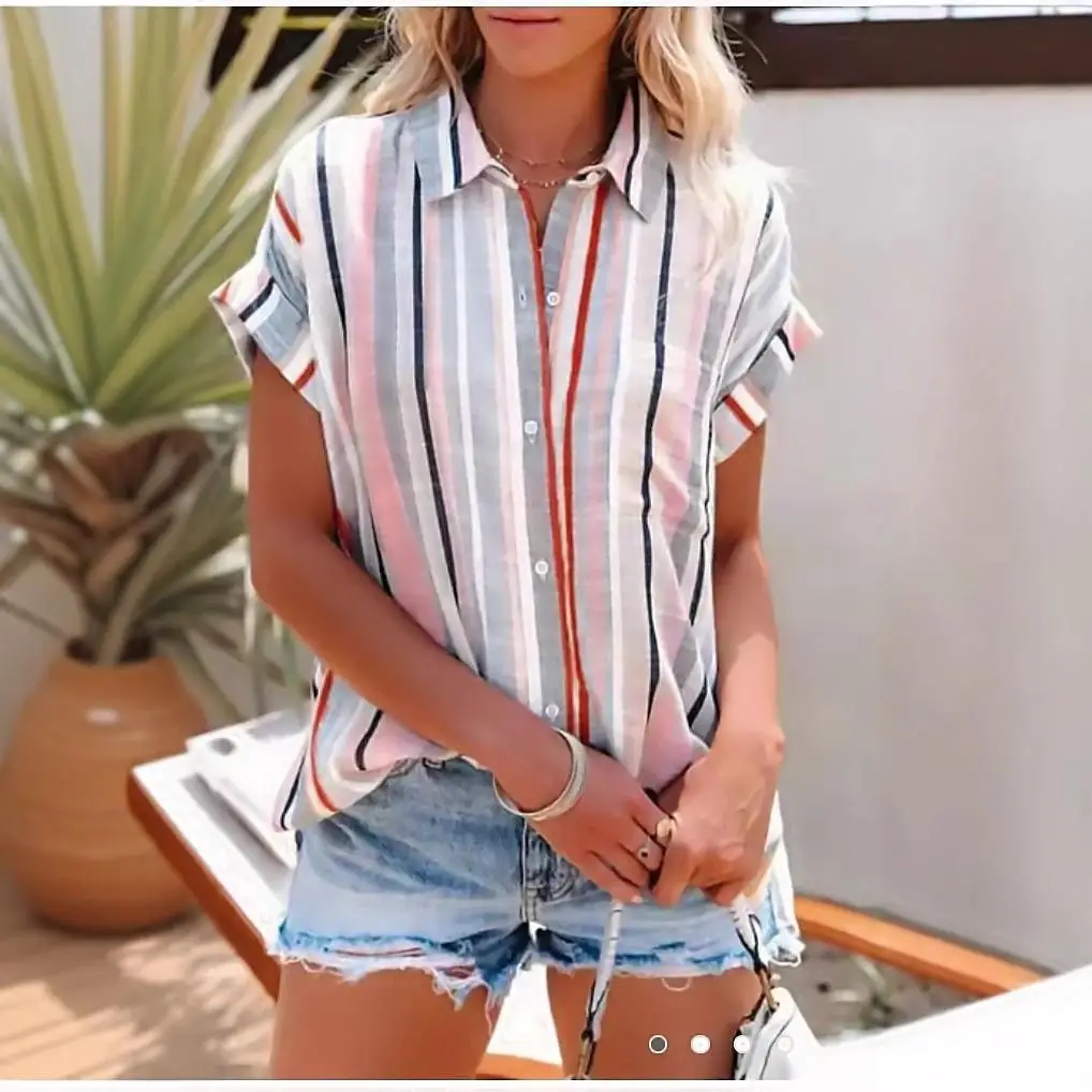 Women's Striped ort Sve irt Top Commute Sle Polyester Fiber 00% Flip Collar Design Summer Collection
Women's Striped ort Sve irt Top Commute Sle Polyester Fiber 00% Flip Collar Design Summer Collection