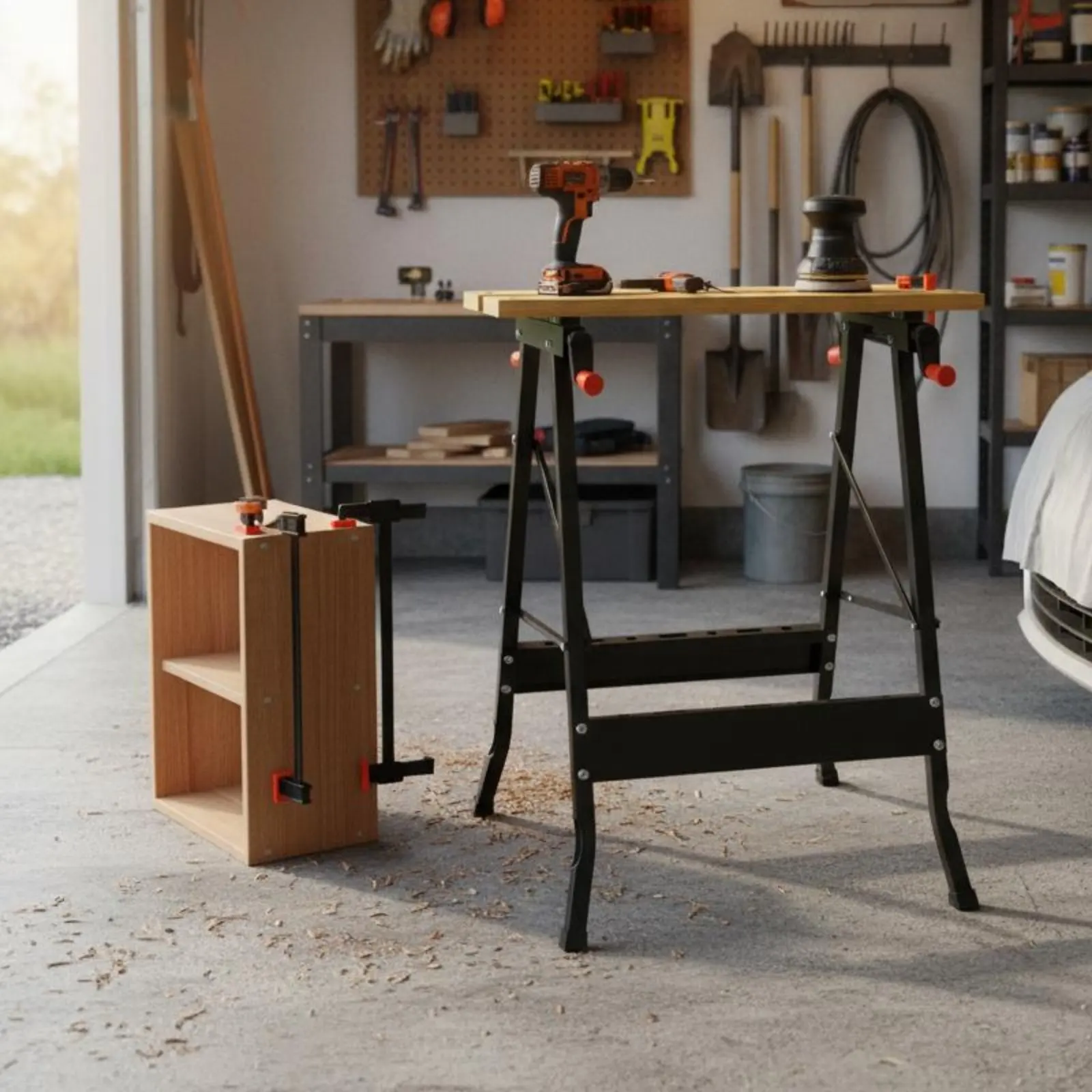 Foldable Workbench Multi-Functional Portable Work Table Portable Workbench Easy Setup Adjustable Sawhorse Tool Storage Rack
Foldable Workbench Multi-Functional Portable Work Table Portable Workbench Easy Setup Adjustable Sawhorse Tool Storage Rack