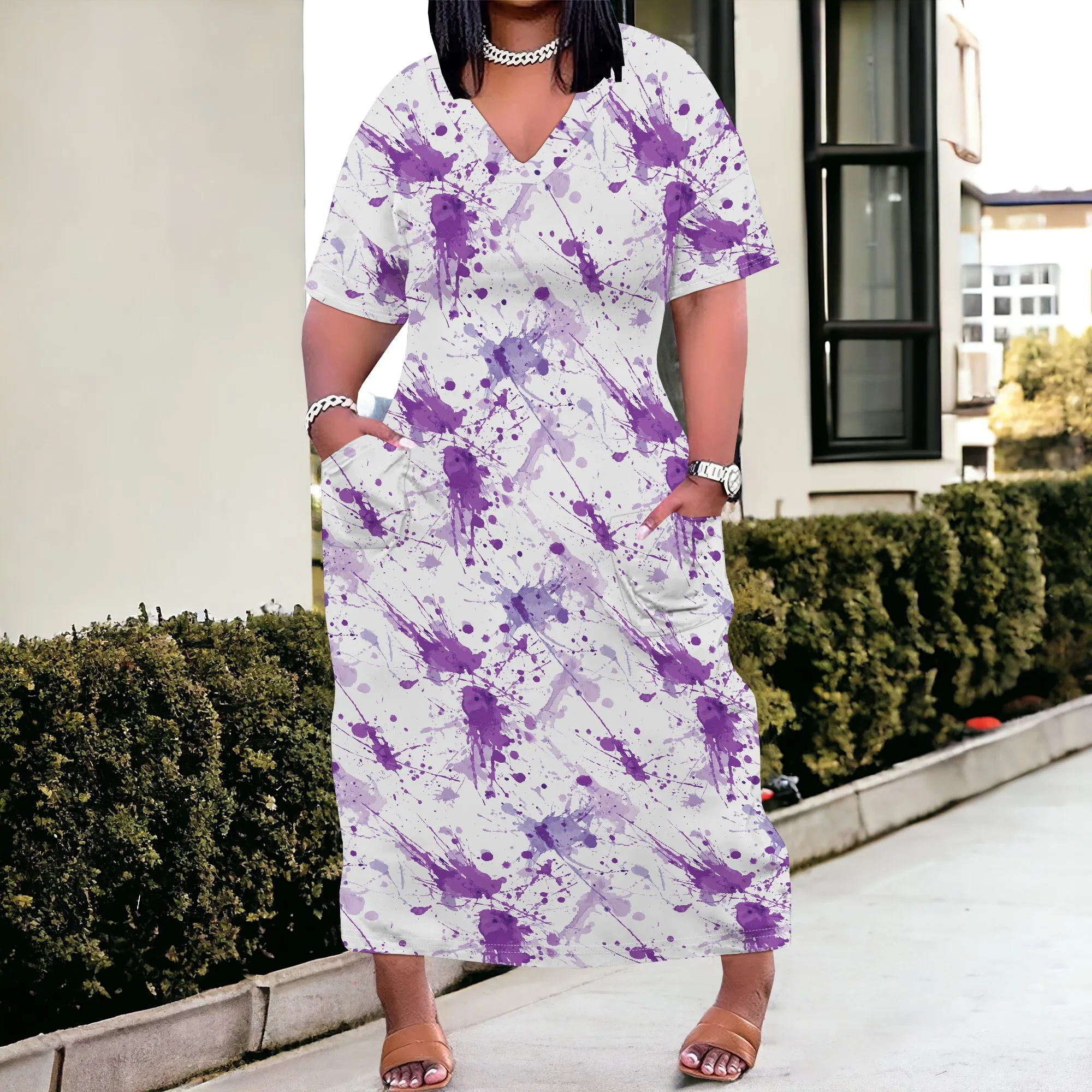 Plus Size Women's Purple Paint Splash V-Neck Maxi Dress 2025 Summer Casual Beach Party Dress XL-6XL
Plus Size Women's Purple Paint Splash V-Neck Maxi Dress 2025 Summer Casual Beach Party Dress XL-6XL
