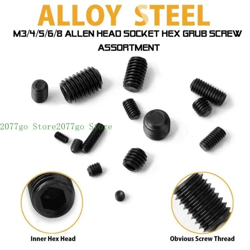 Y1UD 300pcs Allen Head Socket Grub Screw Assortment Kits 2.5/3/4/5/6/8mm Internal Hexagon Drive Cup-Point Set Screws
Y1UD 300pcs Allen Head Socket Grub Screw Assortment Kits 2.5/3/4/5/6/8mm Internal Hexagon Drive Cup-Point Set Screws