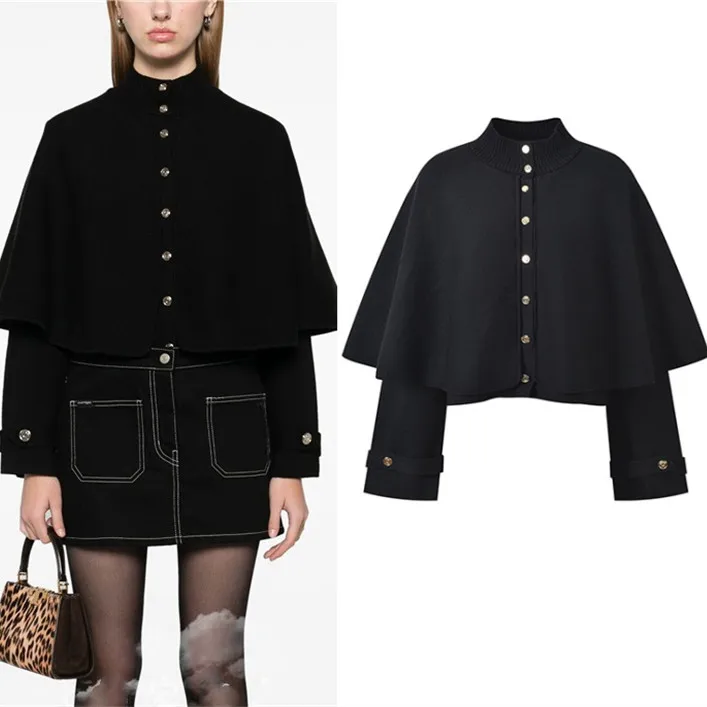 High-End Version European Design Black Half-High Collar Long Sleeve Knitted Cardigan Coat for Women Cloak Style Spring Outerwear
High-End Version European Design Black Half-High Collar Long Sleeve Knitted Cardigan Coat for Women Cloak Style Spring Outerwear