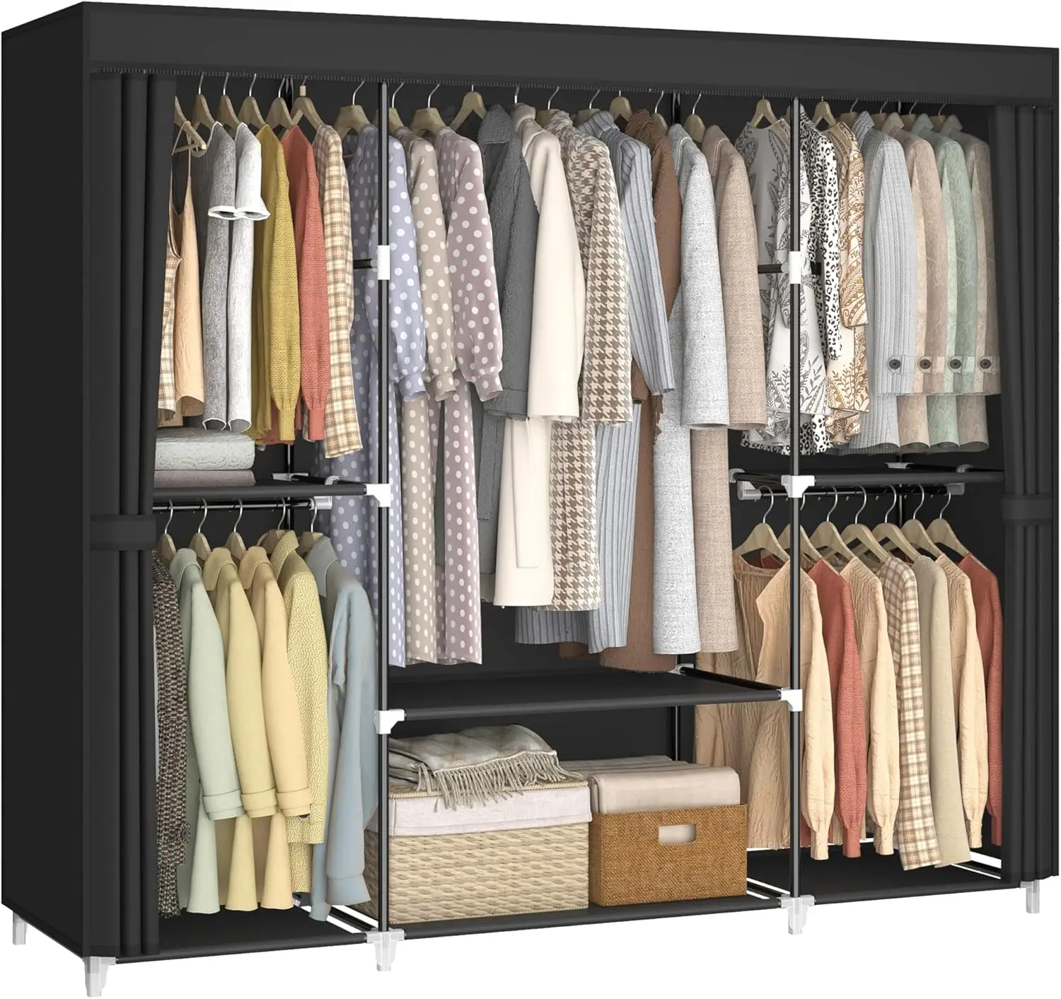 Портативный шкаф-гардероб 64,5 дюйма с 5 штангами для одежды и 6 полками, отдельно стоящая вешалка для одежды, черный
Портативный шкаф-гардероб 64,5 дюйма с 5 штангами для одежды и 6 полками, отдельно стоящая вешалка для одежды, черный